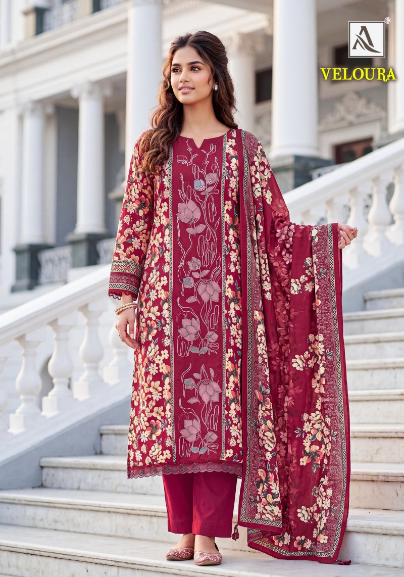 Veloura By Alok Viscose Maslin Printed Dress Material 